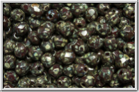 B�hm. Glasschliffperle, feuerpol., 4mm, garnet, lt., op., silver picasso, 50 Stk.