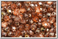 B�hm. Glasschliffperle, feuerpol., 4mm, rosaline, dk., trans., half capri gold, 50 Stk.