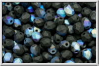 B�hm. Glasschliffperle, feuerpol., 4mm, black, op., matte, AB, 50 Stk.