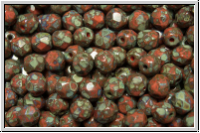 B�hm. Glasschliffperle, feuerpol., 4mm, salmon, op., silver picasso, 50 Stk.