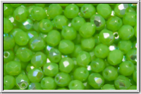 B�hm. Glasschliffperle, feuerpol., 4mm, lime, opal, AB, 50 Stk.