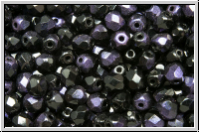 B�hm. Glasschliffperle, feuerpol., 4mm, black, op., half wax purple, 50 Stk.
