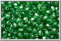 B�hm. Glasschliffperle, feuerpol., 4mm, crystal, trans., half wax green, 50 Stk.