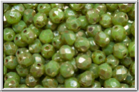 B�hm. Glasschliffperle, feuerpol., 4mm, lime, opal, silver picasso, 50 Stk.