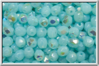 B�hm. Glasschliffperle, feuerpol., 4mm, aqua, opal, AB, 50 Stk.