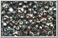 B�hm. Glasschliffperle, feuerpol., 4mm, garnet, lt., trans., silver picasso, 50 Stk.