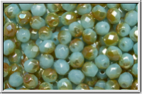 B�hm. Glasschliffperle, feuerpol., 4mm, aqua, lt., opal, half apricot, 50 Stk.