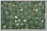 B�hm. Glasschliffperle, feuerpol., 4mm, white, opal, pale green luster, 50 Stk.