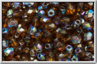 B�hm. Glasschliffperle, feuerpol., 4mm, topaz, darkest, trans., AB, 50 Stk.
