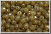 B�hm. Glasschliffperle, feuerpol., 4mm, white, opal, silver picasso, 50 Stk.