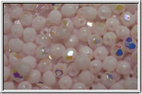 B�hm. Glasschliffperle, feuerpol., 4mm, rose, lt., alabaster, AB, 50 Stk.