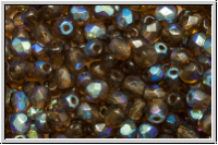 B�hm. Glasschliffperle, feuerpol., 4mm, topaz, sm., dk. trans., AB, 50 Stk.
