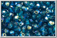 B�hm. Glasschliffperle, feuerpol., 4mm, capri blue, trans., AB 50 Stk.