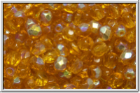 B�hm. Glasschliffperle, feuerpol., 4mm, topaz, med., trans., AB, 50 Stk.