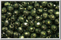 B�hm. Glasschliffperle, feuerpol., 4mm, green, met., antique, 50 Stk.