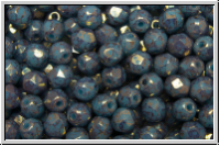 B�hm. Glasschliffperle, feuerpol., 4mm, aqua, op., lila marbled, 50 Stk.