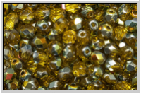 B�hm. Glasschliffperle, feuerpol., 4mm, gold, lt., trans., half marea, 50 Stk.