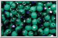 B�hm. Glasschliffperle, feuerpol., 4mm, turquoise, op., half blue flair, 50 Stk.