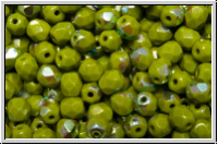 B�hm. Glasschliffperle, feuerpol., 4mm, olivine, dk., op., AB, 50 Stk.
