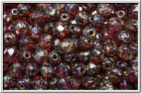 B�hm. Glasschliffperle, feuerpol., 4mm, hyacinth, dk., trans., silver picasso, 50 Stk.