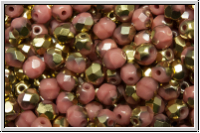 B�hm. Glasschliffperle, feuerpol., 4mm, rose, op., half brass, 50 Stk.