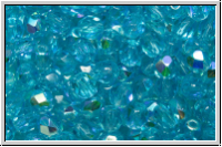 B�hm. Glasschliffperle, feuerpol., 4mm, aqua, med., trans., AB, 50 Stk.