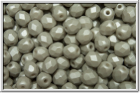 B�hm. Glasschliffperle, feuerpol., 4mm, white, alabaster, soft grey pastel, 50 Stk.