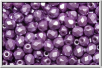 B�hm. Glasschliffperle, feuerpol., 4mm, whtie, alabaster, lila pastel, 50 Stk.