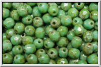 B�hm. Glasschliffperle, feuerpol., 4mm, blue turquoise, op., dk. picasso, 50 Stk.