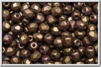 B�hm. Glasschliffperle, feuerpol., 4mm, white, op., saddle brown, gold shine, 50 Stk.