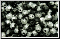 B�hm. Glasschliffperle, feuerpol., 4mm, black, op., half silver, matte, 50 Stk.