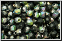B�hm. Glasschliffperle, feuerpol., 4mm, black, op., half vitrail, matte, 50 Stk.