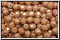 B�hm. Glasschliffperle, feuerpol., 4mm, white, op., rose gold luster, 50 Stk.