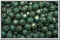 B�hm. Glasschliffperle, feuerpol., 4mm, blue turquoise, op., lila marbled, 50 Stk.