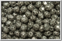 B�hm. Glasschliffperle, feuerpol., 4mm, white, op., grey marbled, 50 Stk.