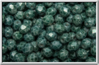 B�hm. Glasschliffperle, feuerpol., 4mm, white, op., teal marbled, 50 Stk.