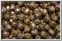 B�hm. Glasschliffperle, feuerpol., 4mm, white, op., lila gold marbled, 50 Stk.
