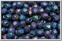 B�hm. Glasschliffperle, feuerpol., 4mm, blue, met., matte, iris., 50 Stk.