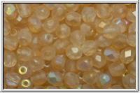 B�hm. Glasschliffperle, feuerpol., 4mm, crystal, trans., yellow AB, matte, 50 Stk.