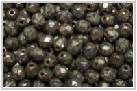 B�hm. Glasschliffperle, feuerpol., 4mm, lavender, darkest, op., silver picasso, 50 Stk.