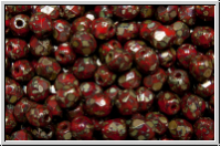 B�hm. Glasschliffperle, feuerpol., 4mm, red, op., silver picasso, 50 Stk.