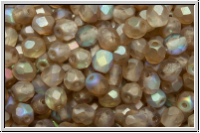 B�hm. Glasschliffperle, feuerpol., 4mm, crystal, trans., brown AB, matte, 50 Stk.