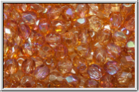 B�hm. Glasschliffperle, feuerpol., 4mm, crystal, trans., orange AB, 50 Stk.