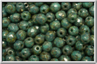 B�hm. Glasschliffperle, feuerpol., 4mm, blue turquoise, op., violet senegal, 50 Stk.