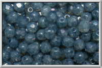 B�hm. Glasschliffperle, feuerpol., 4mm, white, opal, blue marbled, 50 Stk.