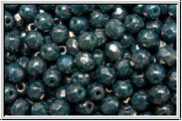 B�hm. Glasschliffperle, feuerpol., 4mm, blue turquoise, op., nebula, 50 Stk.