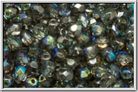 B�hm. Glasschliffperle, feuerpol., 4mm, crystal, trans., graphite AB, 50 Stk.