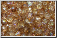 B�hm. Glasschliffperle, feuerpol., 4mm, crystal, trans., brown AB, 50 Stk.