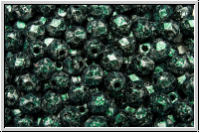 B�hm. Glasschliffperle, feuerpol., 4mm, black, op., green, tweedy, 50 Stk.