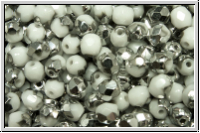 B�hm. Glasschliffperle, feuerpol., 4mm, white, op., half silver, 50 Stk.